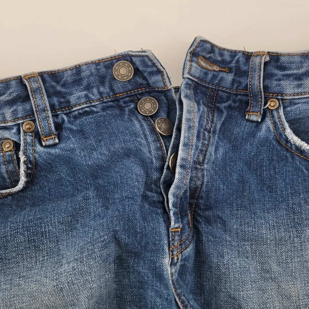 We The Free Free People Distressed Cutoff Denim Short 31 Blue Button Fly Raw Hem